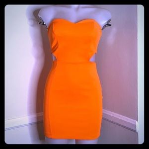 Hot Neon Orange 🍊 Bodycon Mini Dress Cutouts XS